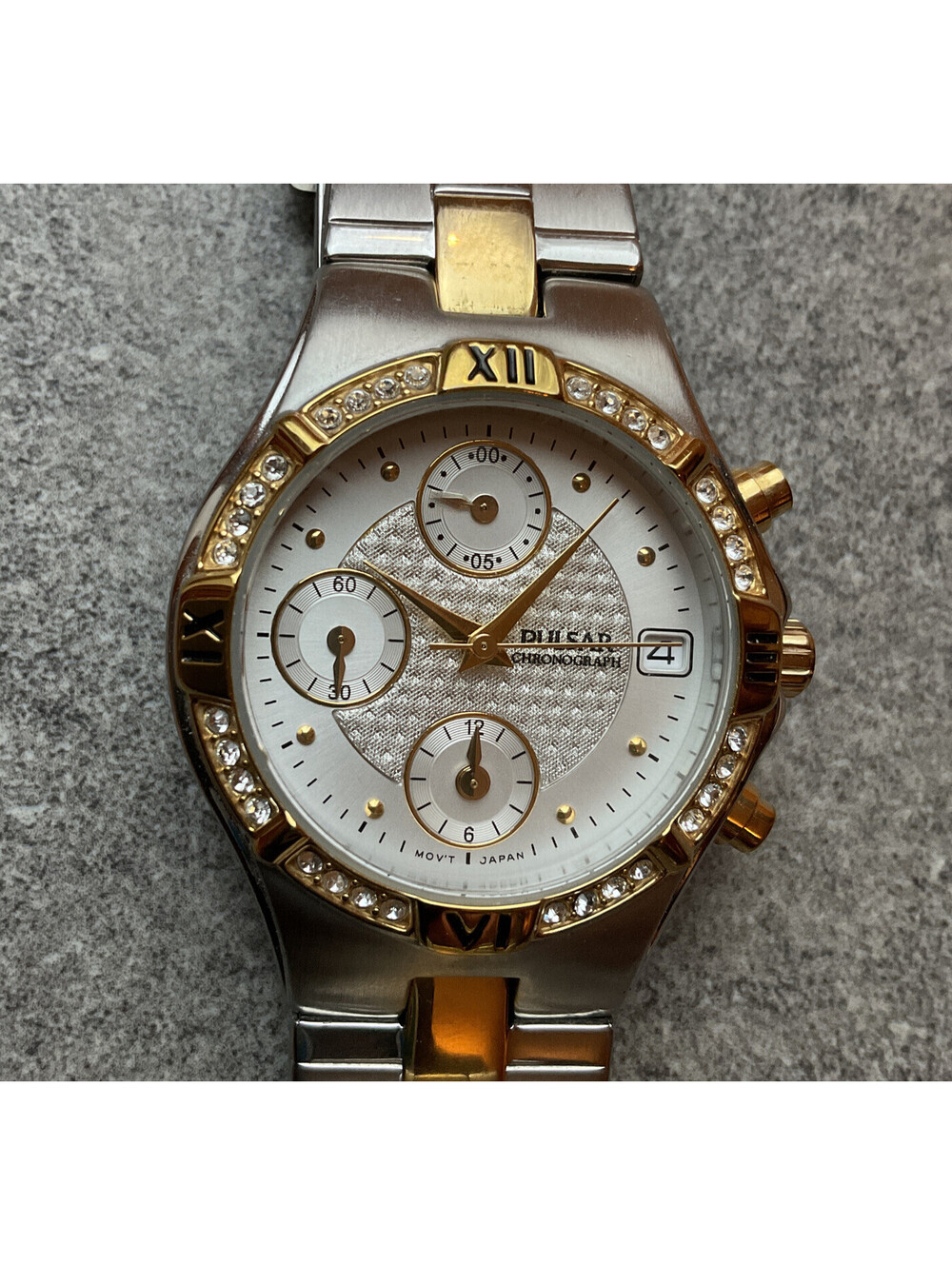 Pulsar Womens Chronograph Watch YM92 Two Tone Case & Band Crystal Accent Bezel U